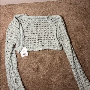 Crochet Knit Shrug in Light Blue